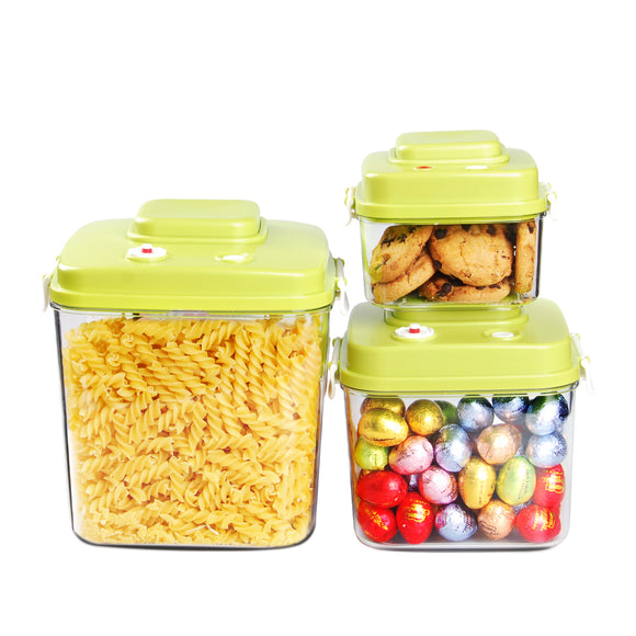 Vacuum Food Storage Containers by GENTEEN-Airtight Food Storage Containers-Cereal & Dry Containers Storage Set-Pack of 3.Kitchen,Pantry Organization for Cookie with BPA Free Material