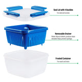 Fruit/Vegetable Storage Containers For Fridege by Genteen,Colander with Lid The Freezer Organizer For Spinach, Lettuce, Blueberries fresh with lid & colanderand Lid 2-Piece Set, Blue and Pink